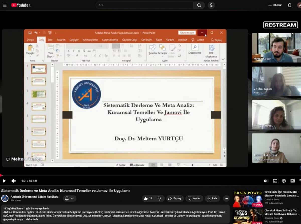 Akdeniz Üniversitesi Eğitim Fakültesi'nde Meta Analiz ve Sistematik Derleme Eğitimi Çevrim İçi Gerçekleşti