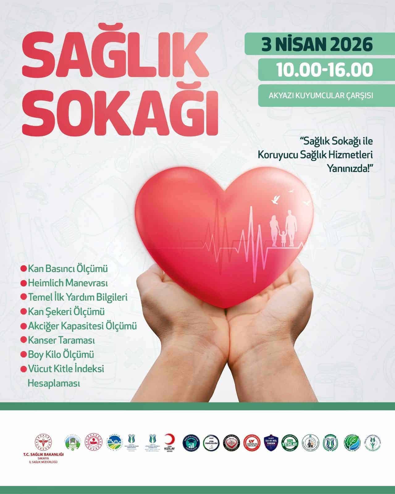 Akyazı Kuyumcular Caddesi'nde Sağlık Sokağı Etkinliğiyle Uygulamalı Sağlık Taramaları ve Eğitimleri Gerçekleşecek